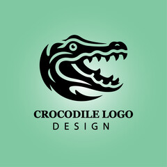 Fierce Crocodile Logo Design in Tribal Style, Modern Vector Art with Bold Black Lines on Green Background for Branding and Mascot Identity

