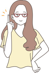 顔の横で人差し指を立てるメガネをかけた女性のイラスト素材