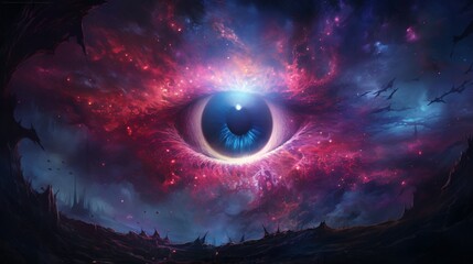 A nebula forming a surreal eye of swirling neon plasma