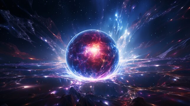 A floating orb of pure cosmic energy, pulsating in a deep space rift
