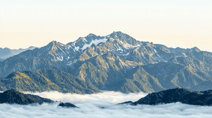 Majestic Sunrise Mountain Range Panorama  Snow capped Peaks  Clouds  Nature