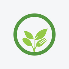 healthy food logo with a combination of spoon, leaf and fork