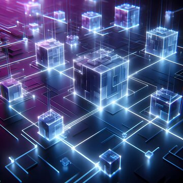 Abstract virtual minimalist fractual diversity modern technology artificial intelligence 3D Blockchain digital cubes connection network background