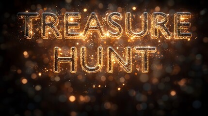 Text "TREAURE HUNT" with shiny golden sparkling letters.