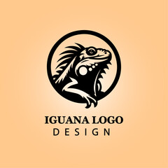 Stylized Iguana Logo Design in Tribal Vector Art, Bold Black Silhouette on Warm Background for Branding, Business Identity, and Wildlife Conservation

