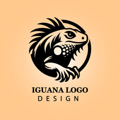 Stylized Iguana Logo Design in Tribal Vector Art, Bold Black Silhouette on Warm Background for Branding, Business Identity, and Wildlife Conservation

