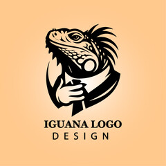 Stylized Iguana Logo Design in Tribal Vector Art, Bold Black Silhouette on Warm Background for Branding, Business Identity, and Wildlife Conservation

