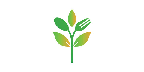 healthy food logo with a combination of spoon, leaf and fork