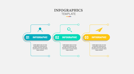 Concept of arrow business model with 3 successive steps. Timeline design for brochure, presentation.
