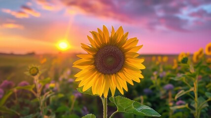 sunflower in full bloom in an open field