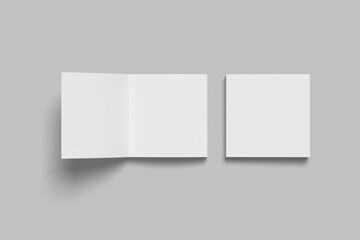 Open and closed square blank booklet on white background with clipping path around booklets.