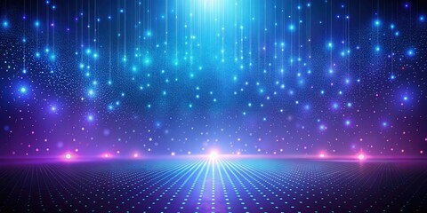 Fototapeta premium Abstract Futuristic Landscape Featuring Glowing Lines and Particles, Illuminated by Bright Lights and a Vibrant Color Palette