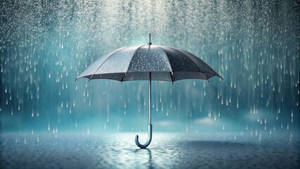 A solitary umbrella stands steadfast against a deluge of rain, showcasing resilience and protection in the face of a torrential downpour.