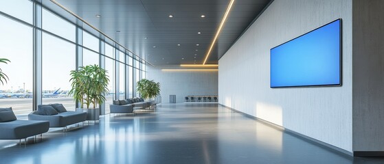 Fototapeta premium Modern airport lounge stylish digital display screen mockup in bright contemporary design