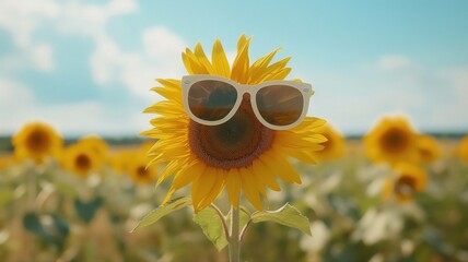 sunflower wearing sunglasses in the middle of a field