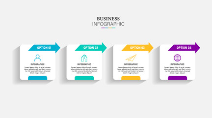 Obraz premium Business infographic design template with 4 steps or options using for process diagram, workflow layout, flow chart, infograph and banner