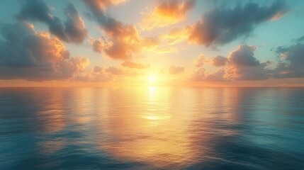 Obraz premium Ocean Sunset Sky, Calm Sea, Dramatic Light, Peaceful Horizon, Background