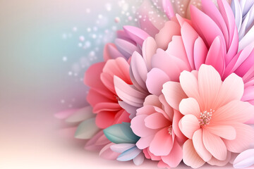Fototapeta premium Colorful bouquet of flowers with a pink background. The flowers are arranged in a way that they look like they are blooming. Scene is cheerful and vibrant