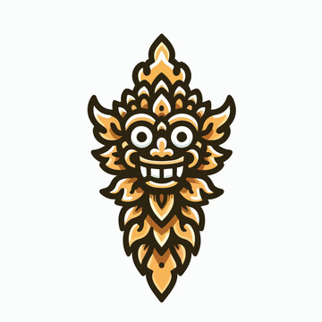 Vector Logo  Fiery Red Bali Barong Demon Face Ornament Design