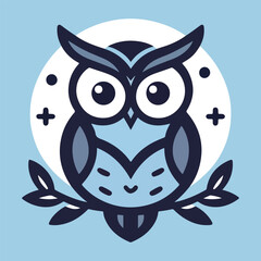 Symmetrical Blue Owl with Elegant Tribal-Inspired Elements
