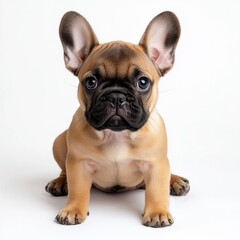 Obraz premium A single, detailed French bulldog puppy, on a pure white background, highlighting its natural imperfections with professional studio lighting, capturing its adorable wrinkles and expressive eyes.