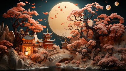 Captivating 3D Cartoon Render of Mid-Autumn Festival Landscape