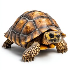 Obraz premium Detailed and sharp image of a tortoise on a white background, ready for pet care and longevity-related marketing, showcasing its strong shell