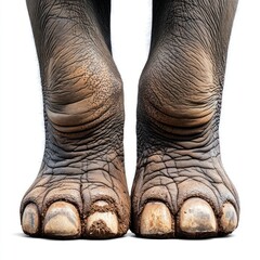 Detailed and sharp image of an Asian elephants massive feet on a white background, ready for use in wildlife branding and conservation efforts, emphasizing their stability and power.