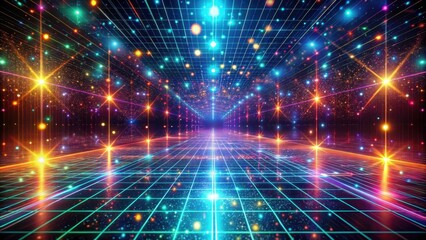 Obraz premium A Futuristic Digital Highway of Sparkling Lights and Vibrant Grids Leading to an Unknown Destination