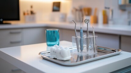 Dental Tools Setup on Tray in Modern Kitchen Environment