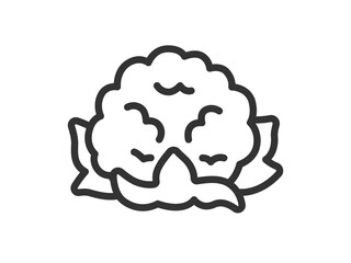葉のついた、カリフラワーのアイコン（線画）のイラスト