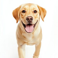 High-quality isolated image of a playful Labrador retriever, placed on a pure white background, perfect for pet branding and advertising, emphasizing its cheerful personality.