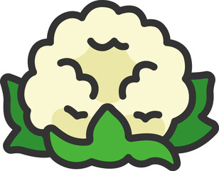 葉のついた、カリフラワーのアイコン（線画カラー）のイラスト