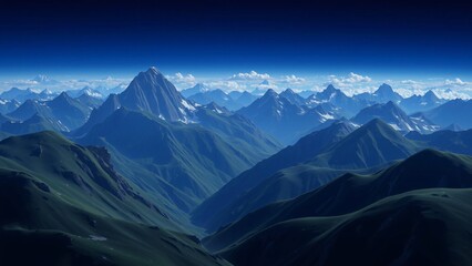 Fototapeta premium Majestic Blue Mountainscape Panoramic View of a Dramatic Mountain Range