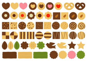 俯瞰で見たハートやリフーなどのクッキーのイラストのセット
