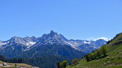 Majestic Mountain Range under a Clear Blue Sky