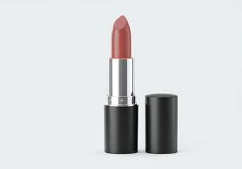 Elegant Lipstick Tube Open with Cap on Clean Background