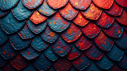 A neo-traditional dragon scales pattern with gradient metallic color transitions