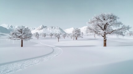 Fototapeta premium Snowy Winter Wonderland Icy Trees Mountain Landscape Winter Scene