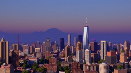 Fototapeta premium Panoramic View of Downtown Seattle at Sunset with Mount Rainier in the Background