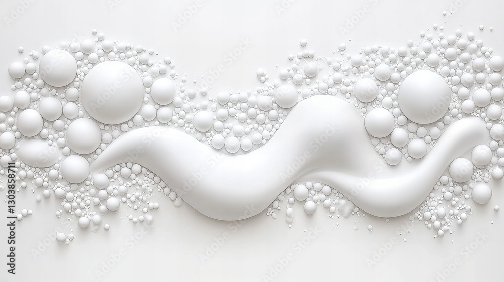 Wall mural white abstract design featuring smooth curves and various sized bubbles on a minimalistic surface
