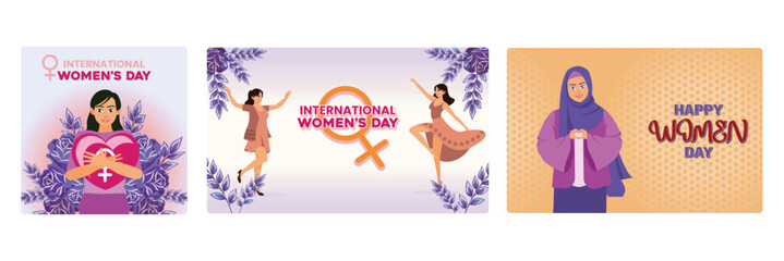 Fototapeta premium International Women's Day celebrations feature women, the female gender symbol, and the heart shape.