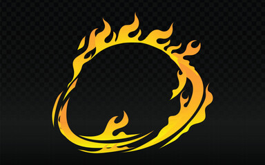 Fire ring vector, flaming circle.  Burning, fiery effect.  Transparent background overlay.  Dynamic, energetic design.  Perfect for gaming logos, fantasy themes, and powerful visuals.