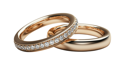 Wedding, gold wedding rings isolated on a white background, close up, created with Generative AI technology, PNG