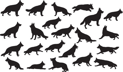German Shepherd Silhouette on White Background