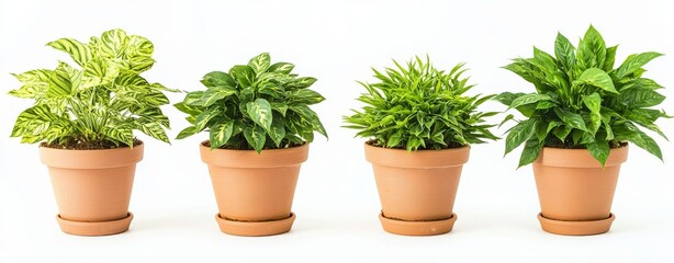 Four Types of Potted Houseplants in Terracotta Pots