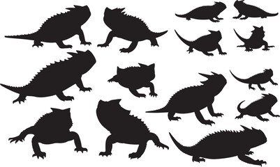 Horned Lizard Silhouette on White Background