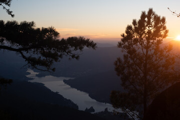 Aerial View of Cávado River at Dusk from Miradouro da Pedra Bela - Peneda-Gerês National Park, Portugal