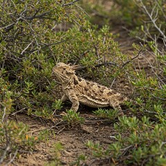 Naklejka premium Texas horned lizard: Shoots blood from its eyes! 😱💉 Confuses predators, tastes bad to wolves & coyotes! Wild defense mechanism! 🦎💥