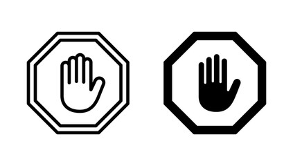 Stop icon vector. stop road sign. hand stop sign and symbol. Do not enter stop red sign with hand